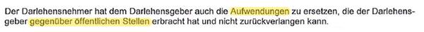 Fehlerhafte Widerrufsbelehrung: „Aufwendungen gegenüber öffentlichen Stellen“