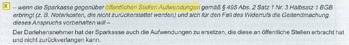 Fehlerhafte Widerrufsbelehrung der Sparkasse über Checkbox mit der Option: „Aufwendungen gegenüber öffentlichen Stellen“