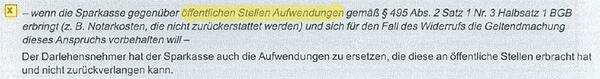 Fehlerhafte Widerrufsbelehrung der Sparkasse über Checkbox mit der Option: „Aufwendungen gegenüber öffentlichen Stellen“