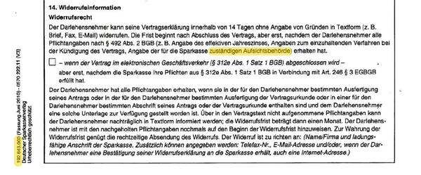 Die „zuständige Aufsichtsbehörde“ bei der Sparkasse in der Formularnummer 192.643.000